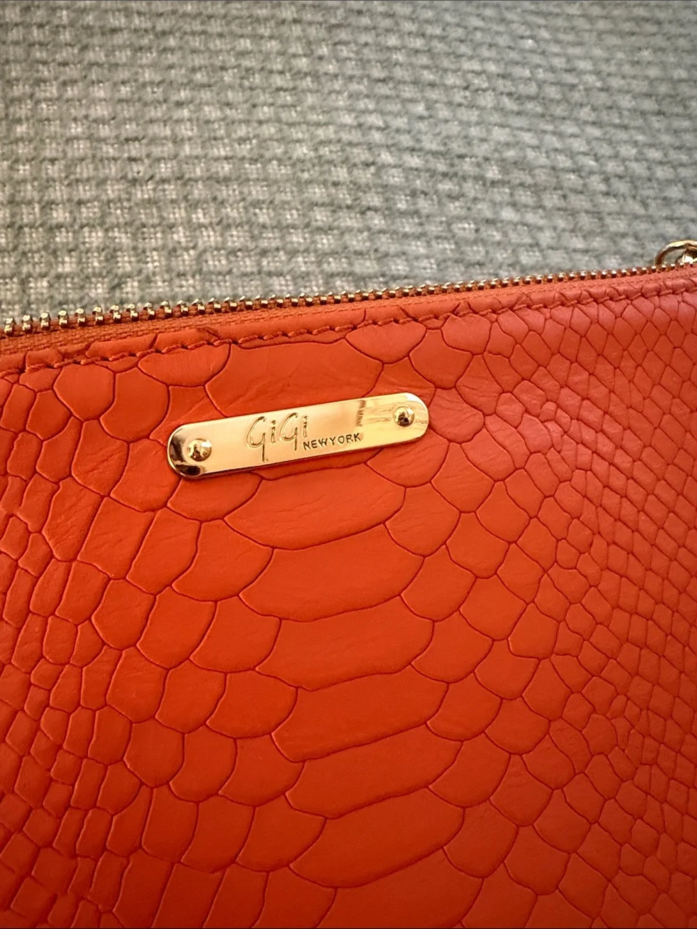 GiGi New York Uber Clutch Orange Python-Texture w/ Tassel